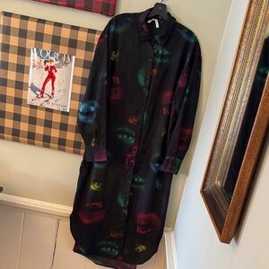 Abstract Modern Art Colorful Eye Print Long Shirt Dress Size L Large Popart